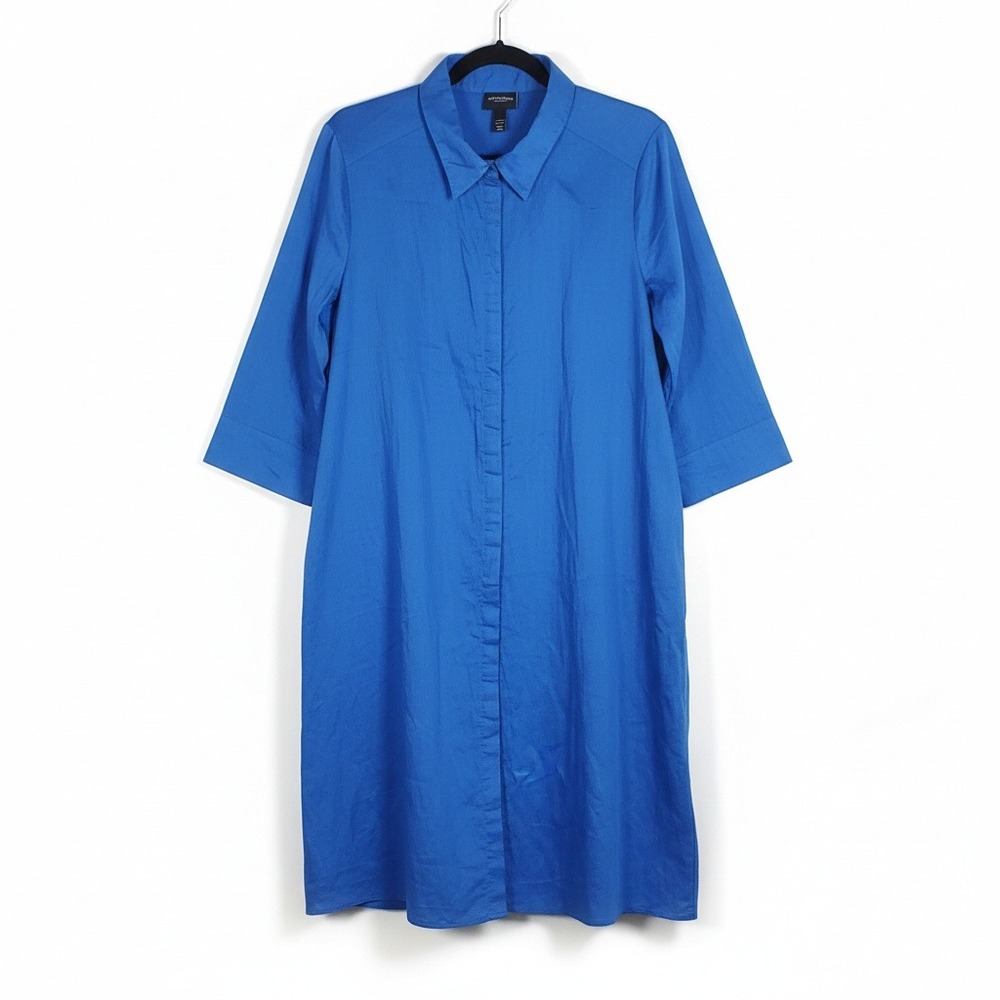 Ulla Popken Selection Blue Linen Blend Button Down A-Line Shirt Dress 16/18